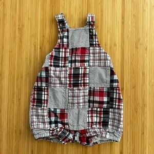Janie and Jack Plaid Patchwork Overalls Red White Blue Cotton size 6-12‎ months